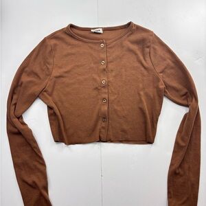 Cotton On Cropped Button-Front Long Sleeve Top - Brown